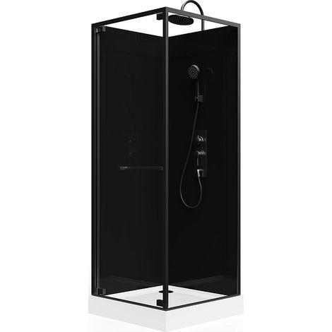 Cabina doccia installazione reversibile Altezza regolabile L80 x l80 x H213/232 cm Nero - BADONI (1/4)