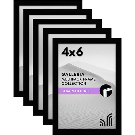Lot de 5 cadres photo de 12,7 x 15,2 cm - Décoration murale pour collage avec couverture en Plexi Poli - Matériel de suspension et chevalet - Pour décoration murale ou de table - Noir (1/5)