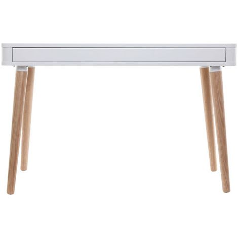 Bureau avec tiroir scandinave blanc et bois clair chêne L115 cm TOTEM (1/5)