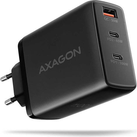 Axagon Acu-Dpq100 Gan Cargador De Pared 3X Puertos Usb Con Dual Usb-C Pd3.0/Qc4+/Pps/Apple 100W Negro