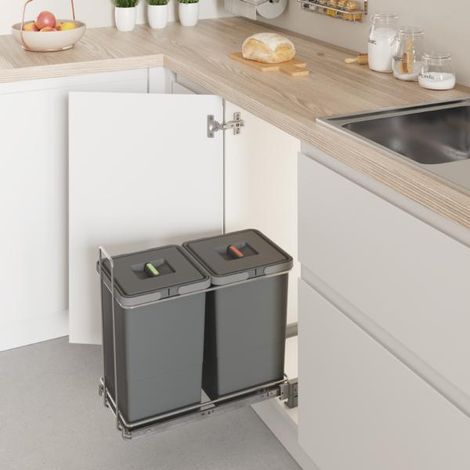 Contenedor de reciclaje extraíble gran capacidad M&ampC -2×24L - Antracita - (1/2)