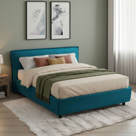 Cama Francesa Brosso, Desenfundable, Contenedor Made in Italy, Medidas Colchón 120x200 cm, Azul (1/5)