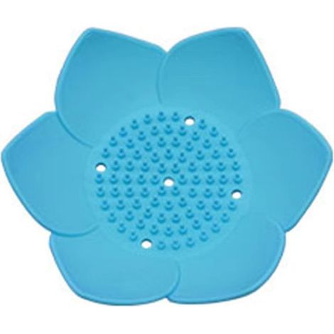 Porte-savon en silicone Lotus avec système d'évacuation automatique, plateau porte-savon en forme de fleur pour douche, salle de bain, évier de cuisine, comptoir et baignoire (bleu clair) (1/5)