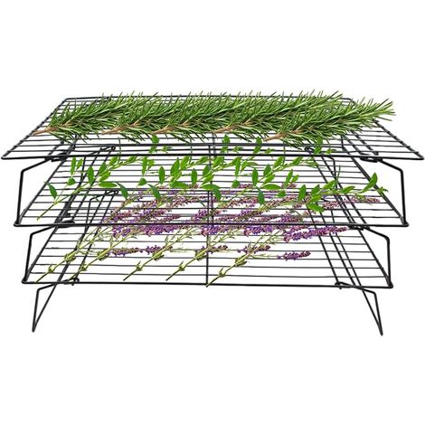 3 Tier Iron Herb Drying Rack 40 x 24.7 cm Cooling Rack Stackable Black for Drying Herbs Vegetables Fruits Fish (1/5)