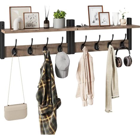 Lot de 2 Patères portemanteaux pour entrée, Porte Manteau Mural, Meuble Entrée,Vestiaire Flottant, Étagère Suspendue, pour Chambre, Salle de Bain, Gris Argenté et Noir HWS001Y-2 (1/5)