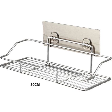(M) Étagère de salle de bain, panier de rangement de douche en acier inoxydable, étagère de rangement de cuisine, support de rangement mural avec adhésif (1/5)