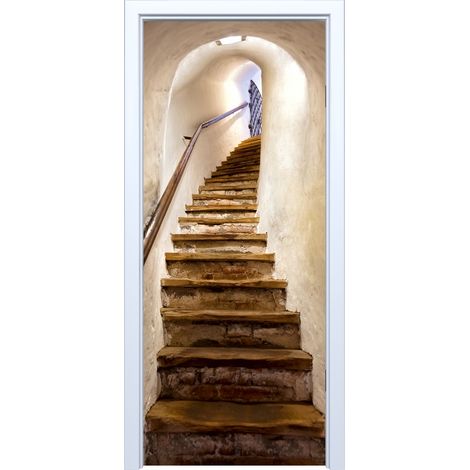 Adhesivo de tela para puertas, escalera de caracol antigua, castillo 733PD
