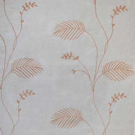 Tissu voilage brodé motif feuilles avec bas plombé Terracotta 300 cm