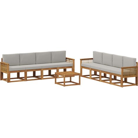 Conjunto de sofás de exterior 9 uds. Natural y Gris Claro vidaXL (1/5)