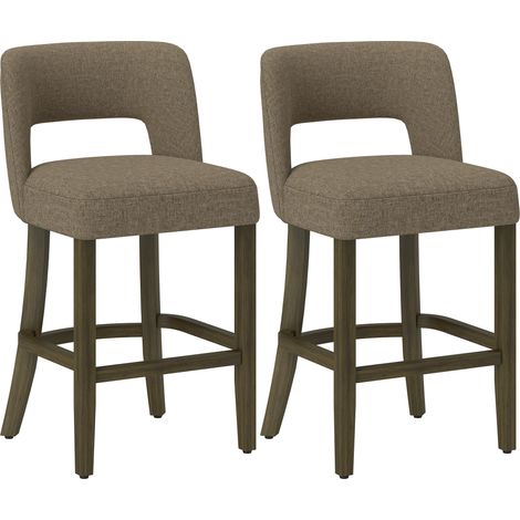 HOMCOM Bar Stools Set of 2 with Curved Backrest, Brown (1/5)