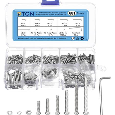 681Pcs M2 Vis à Tête Hexagonale à Embase Acier Inoxydable 304 (1/5)