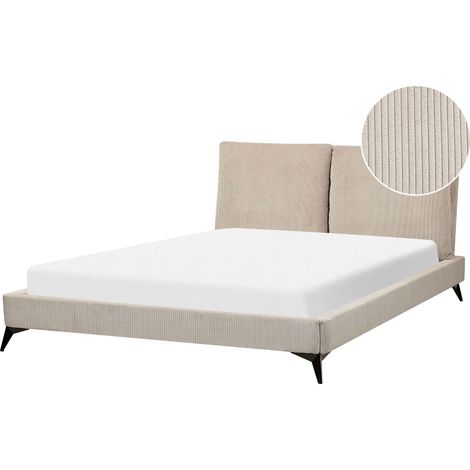 Lit Double 160 x 200 cm en Velours Taupe et Bois à Tête de Lit Rembourrée Melle (1/5)