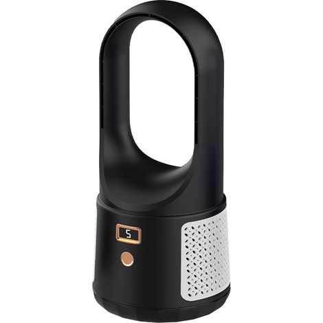 Turmventilator ohne Rotorblätter mit 6 Geschwindigkeitsstufen, LED-Anzeige, USB-Anschluss und niedrigem Geräuschpegel für Büro und Zuhause, Schwarz