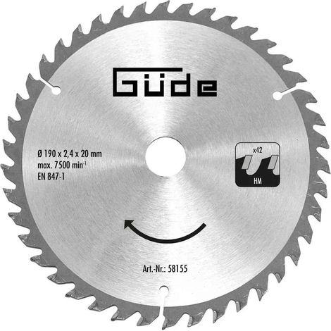 Güde HM-Sägeblatt HM 190x20x42Z für Handkreissäge