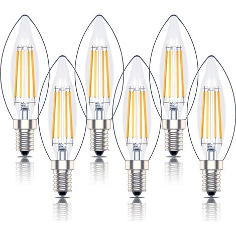 Ampoule LED E14 à intensité variable, petites ampoules à vis Edison à filament SES C35, équivalent 4 W 40 W, blanc chaud 2700 K, 400 lm, lot de 6 [Classe énergétique A+]