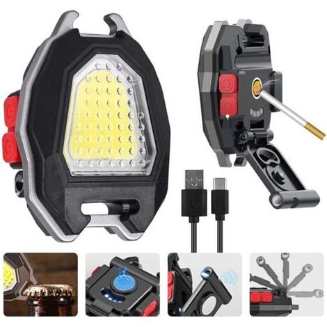 Multifunktionale LED-Notfallleuchte mit Schlüsselanhänger: USB-Mini-Taschenlampe, wiederaufladbar, wasserdicht, COB-Technologie, mit Zigarettenanzünderadapter für Camping, Reparaturen und Notbeleuchtu (1/4)