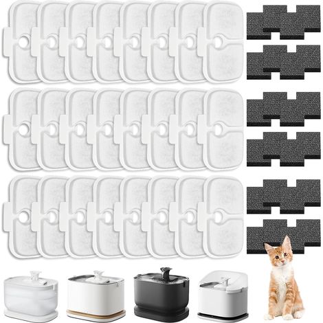 Lot 24 Filtre Fontaine Chat Compatible Dockstream Filtres Rechange Charbon Actif Mousse PLWF005 PLWF105 PLWF115 PLWF305 24 Filtres (1/4)