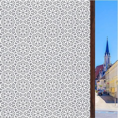 Film de confidentialité à motif dépoli pour fenêtre - Film décoratif en dentelle - Film statique sans colle - Autocollant en vinyle pour la maison, le bureau, la salle de bain - 30 x 200 cm (1/5)