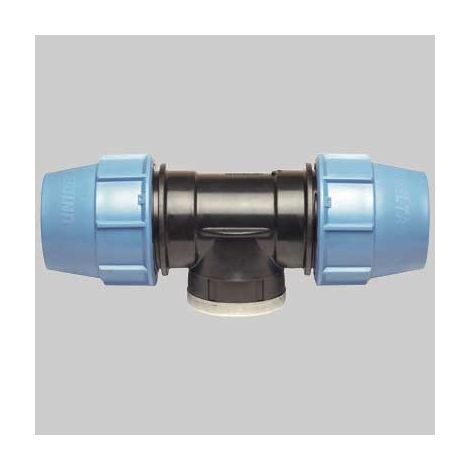 "TEE CON DERIVAZIONE FEMMINA A COMPRESSIONE PER TUBO POLIETILENE UNIDELTA Ø32 x 1/2"""" x Ø32 - PN16"