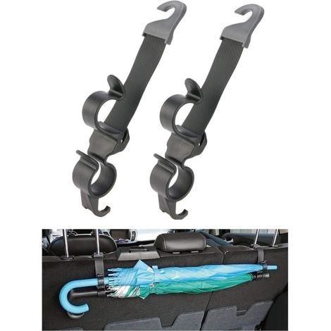 Set di 2 ganci per poggiatesta dell'auto per borse o ombrelli, nero (1/5)