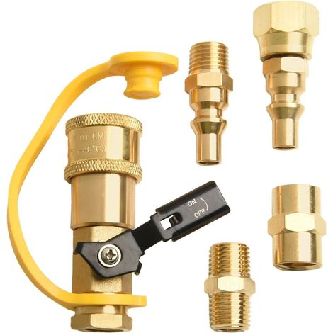 Lot de 5 adaptateurs de connexion rapide en laiton 6,35 mm NPT pour tuyau, barbecue à gaz basse pression, accessoires de camping (1/5)