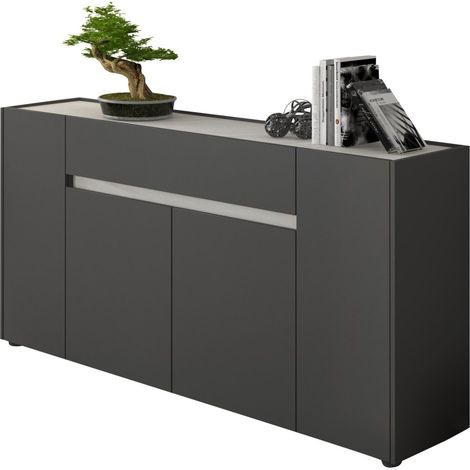 Credenza Cirimido, Madia un Cassetto, 3 Ripiani, Apertura Battente, 170x40x85h cm Nero Antracite