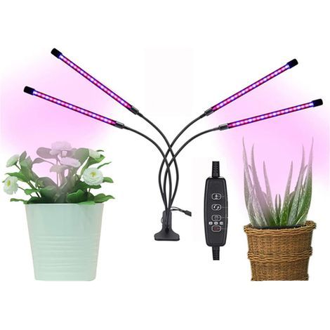 Pflanzenlampe, 80 LEDs, 4-flammige 360°-Pflanzenlampe, 3 Helligkeitsstufen, 9 Dimmstufen und 3 Timer-Modi (3/9/12 Std.), Anzuchtlampe für Sämlinge – Fei Y (1/5)