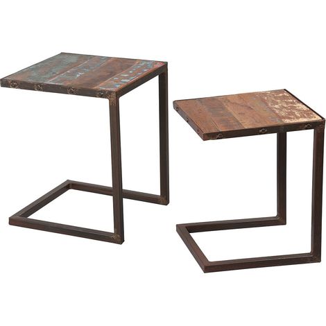 Tables basses gigognes carrées en métal et plateaux bois massif recyclé - EREL