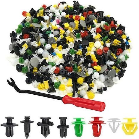 500 clips de fixation en plastique, fixations universelles pour garnitures automobiles, clips de garniture avec outil de retrait, pour panneaux de porte, formes et tailles variées (1/5)