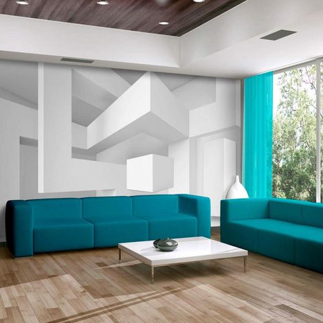Papier peint géométrie blanche - 300 x 210 cm