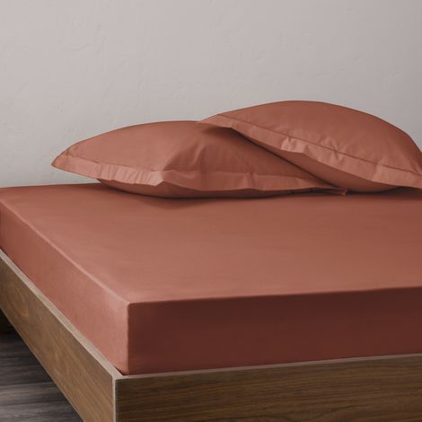 Drap housse percale "Julian" avec bonnet 35 cm toutes dimensions Coton Pur - Julian Terracotta - 160 x 200 cm bonnet de 35 cm - Julian Terracotta - (1/3)