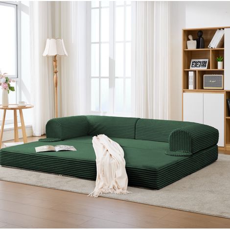 Canapé convertible 2 places en velours côtelé, convertible en lit au sol, gain de place – Dimensions : 190 x 78 x 65 cm (1/5)