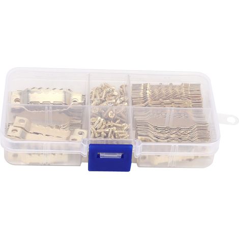 WJ-30021 100 crochets de suspension double face en dents de scie pour cadres photo, 200 vis incluses (1/5)