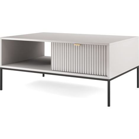 Table Basse NANAIMO - Grise - Poignées dorées - Avec tiroir - Largeur 104 cm, Hauteur 48 cm, Profondeur 68 cm (1/5)