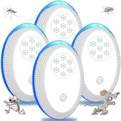 Anti Moustique Ultrason Prise, Ultrason Souris Mouche 4 Paquets, Appareil Repulsif Souris Efficace pour Repousser Les Rats, Les araignées, Les moustiques, Les Souris, Les cafards Blanc (1/5)
