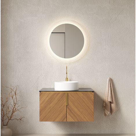 Meuble salle bain 76 cm vasque ronde, pierre noire OKMYHOME (1/5)