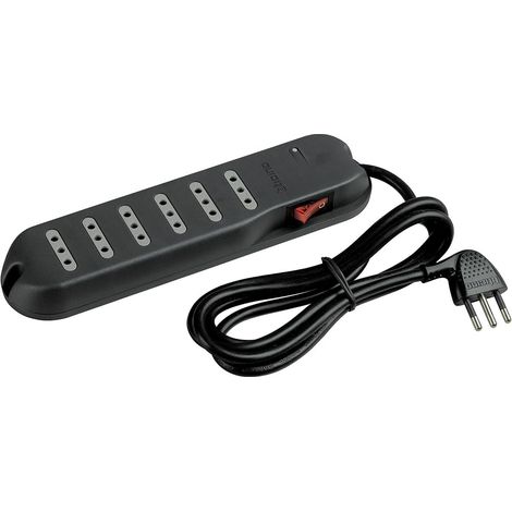 Multiprise à 6 sorties avec interrupteur lumineux, 2200 W, 250 V, Noir