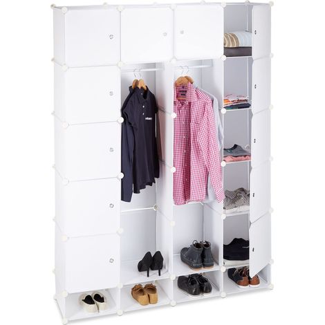 Étagère cubes rangement penderie armoire 18 compartiments plastique chaussures modulable, Blanc, 36.5 x 145 x 198 cm (1/5)