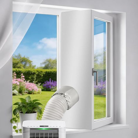 Kit Étanchéité pour Fenêtre 4M Qoosea, Climatiseur Mobile avec Bande Auto-Agrippante et Attaches, Sans Perçage pour Climatiseur Portable, Sortie Sèche-Linge, Fenêtres à Battant, Réutilisable