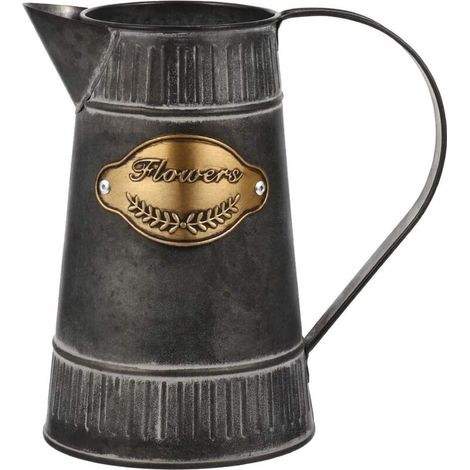 VURAHOME – Vintage-Gießkanne aus Eisen, Landhausstil, Dekorative Vase, Rustikaler Krug, Metalleimer, Blumentopf, Garten-/Wohnzimmerdekoration (1/5)