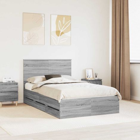 vidaXL Bed Frame with Drawer Grey Sonoma 120 x 190 cm Engineer Wood (1/5)