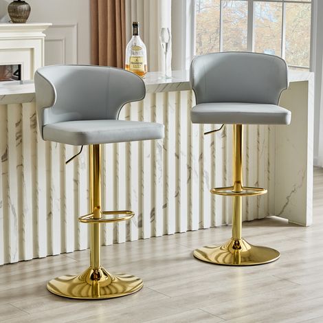 Lot de 2 tabourets de bar 49,7x43x110 cm en PU gris clair, hauteur réglable pour cuisine FloraGrace (1/5)