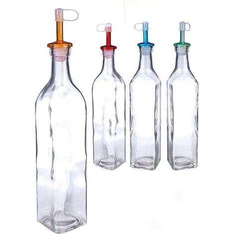 Bottiglia in vetro oliera con dosatore versatore salvagoccia dispenser per olio aceto 500ml a tavola set da 2 per cucina bar pub (1/5)