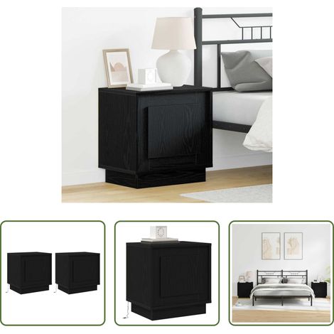 vidaXL Nachttisch mit LED - Nachttisch 2 pcs Schwarz 44 x 34,5 x 45 cm Holzwerkstoff (1/5)