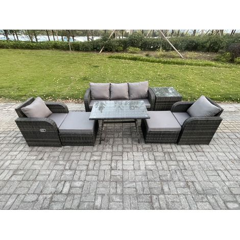 Fimous Gartenmöbel-Sets 7 Stücke Polyrattan Möbel Sofa Sets mit Rechteckiger Esstisch 2 hohen Hockern Beistelltisch (1/5)