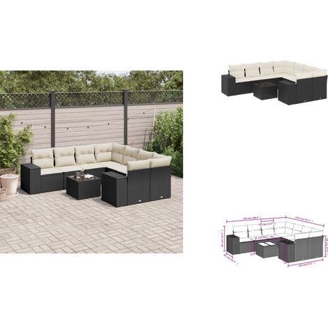 9-tlg. Garten-Sofagarnitur mit Kissen Schwarz Poly Rattan - Gartenmöbel - Esstischset - Outdoor Möbel - Lounge Set - Rattan Gartenmöbel (1/3)