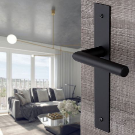 Ouvre&Déco – Lot de 2 poignées de porte BRUNELLA inox noir – Entraxe 195 mm – Système sans trou – Pour portes intérieures (1/5)