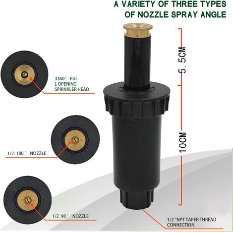 Arroseur Enfoui Rétractable - Portée 4 à 8 m - Hauteur Fermé 10 cm - Orientation Ajustable 360°/180°/90° - Pour Pelouse Jardin Cour - 1 Pièce (1/5)