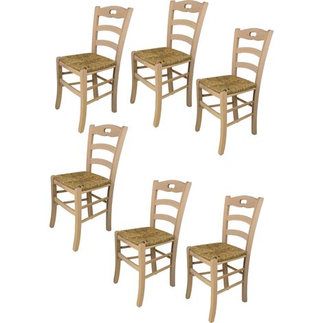 T M C S – Set de 6 chaises Savoie en bois de hêtre poli – Assise en paille – Hauteur 88 cm – Pour cuisine et salle à manger