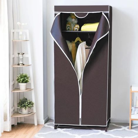 Armoire COSTWAY avec tringle, armoire en tissu, armoire pliante, 172 x 74 x 50 cm, marron café (1/5)